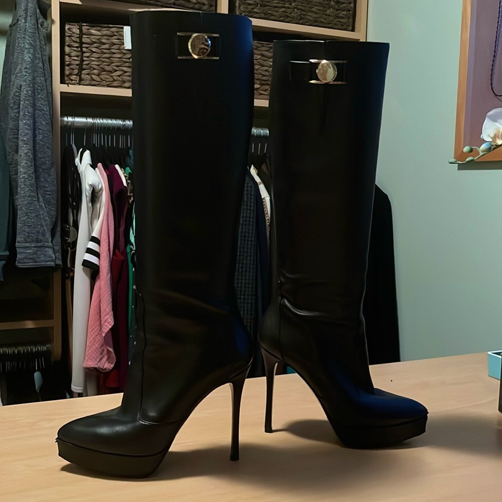 Versace Knee High Platform Boots - Leather